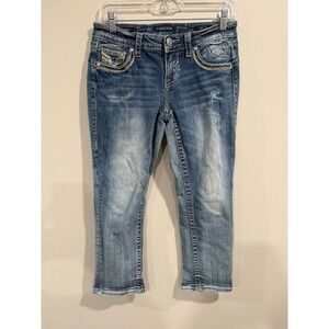 Vigoss The Dublin Capri Jeans Womens 1/2 Blue Denim Straight Low-Rise Distressed